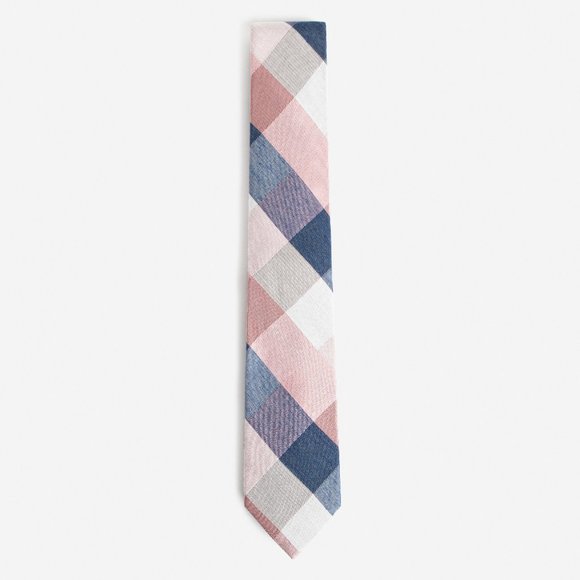 Other - NEW! Pink Blue Narrow Check Print Silk Tie